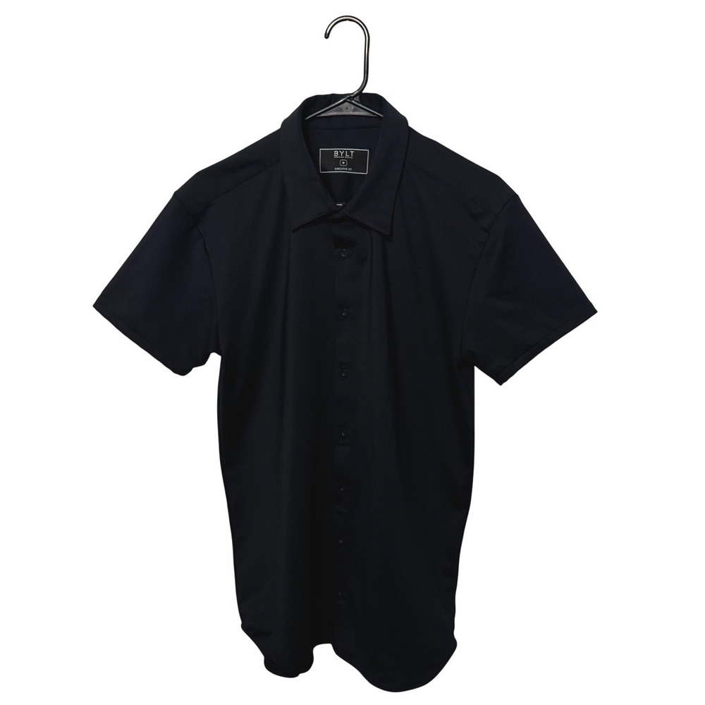 BYLT Executive Fit Button-Down Shirt Mens Medium Navy Short Sleeve Performance